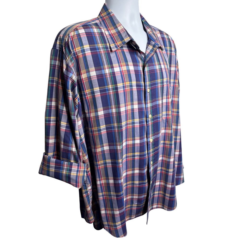 VTG 90s TOWNCRAFT Mens Blue Plaid Long Sleeve Button Down Shirt XXL Preppy Retro